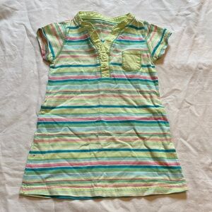 Carter's Yellow Striped Short-Sleeve Polo Dress with Pink, Blue & Green Stripes